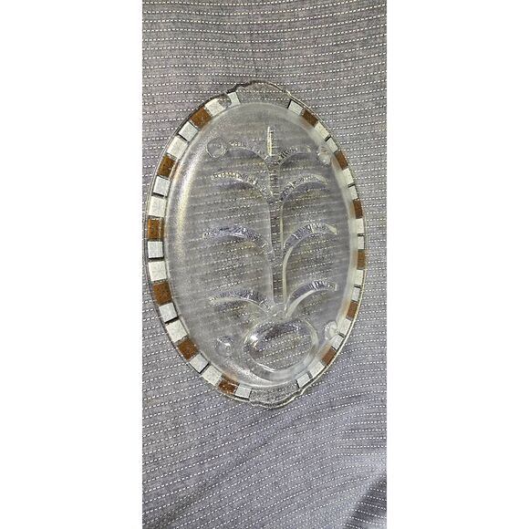 Vintage Inland Glass Well & Tree Oval Glass Meat Platter Tray Atomic Snowflake - Picture 4 of 6